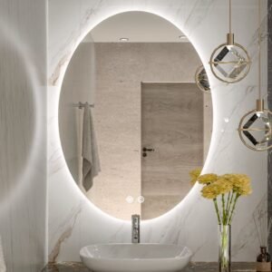 Backlit Oval LED Mirror Kenya, Oval LED Bathroom Mirror, Lighted Bathroom Mirror Kenya, Bathroom Mirror with LED Lights, Modern Bathroom Mirror Kenya, Suitable Homes Mirrors, LED Mirror Installation Kenya